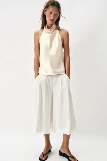 Атласный топ с горловиной халтер- Заказать в России