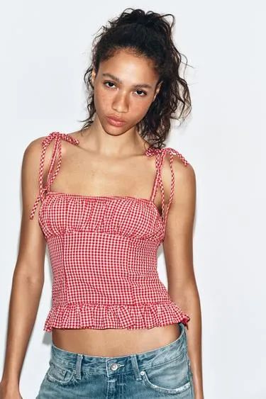 Топ в клетку виши с рюшами- Заказать в России