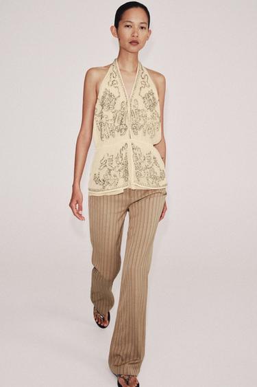 Zara Топ с вышивкой халтер — коллекция ZARA «ZW» лимитированная серия купить с доставкой.