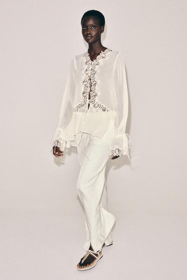 Zara Комбинированная блуза с кружевом — коллекция ZARA «ZW» купить с доставкой.