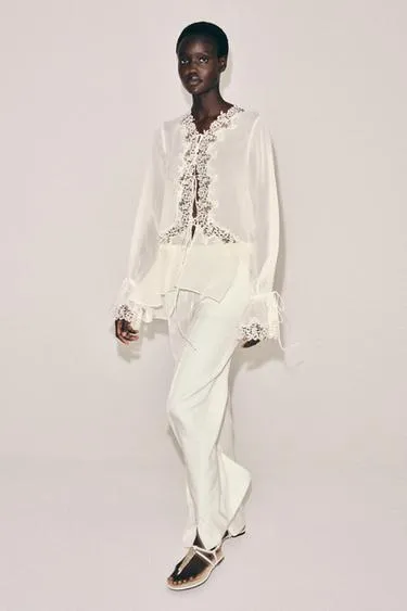 Комбинированная блуза с кружевом — Zw Collection- Заказать в России