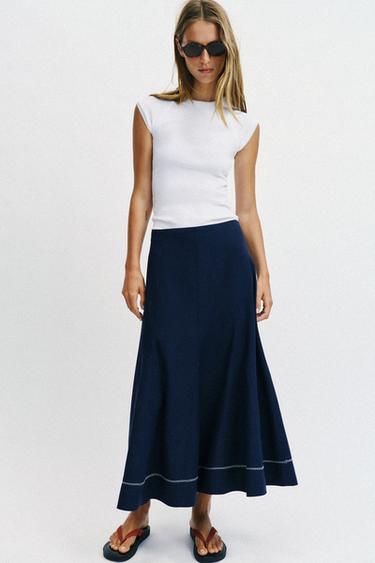 Zara Расклешенная юбка миди с вышивкой купить с доставкой.