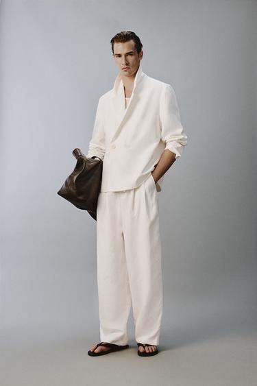 Zara Двубортный блейзер из вискозы и льна купить с доставкой.