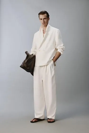 Двубортный блейзер из вискозы и льна