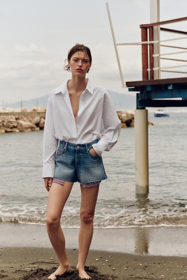 Zara Джинсовые шорты Z1975 «мом фит» с необработанным краем купить с доставкой.
