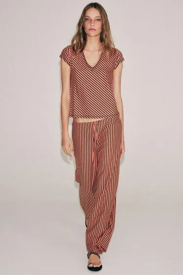 Брюки в полоску из смесового льна