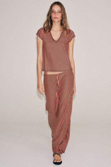 Zara Футболка в полоску из смесового льна купить с доставкой.