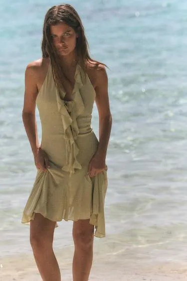 Платье халтер с воланами- Заказать в России