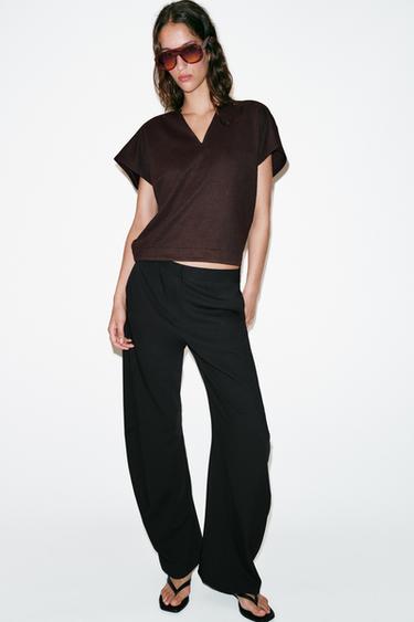 Zara Футболка с V-образным вырезом в стиле рустик купить с доставкой.