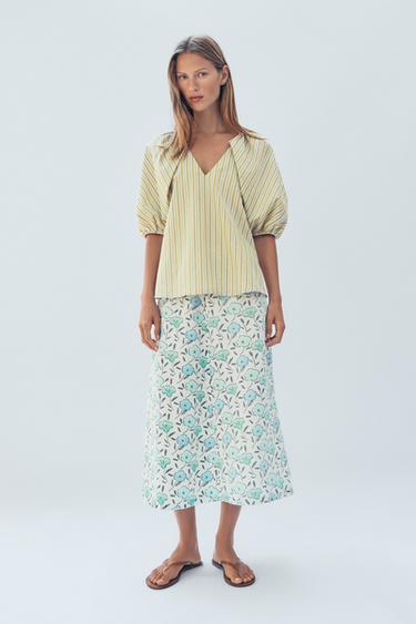 Zara Блузка с полосками и объемными рукавами лимитированная коллекция