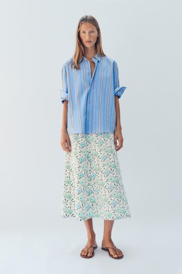 Zara Рубашка с полосками лимитированная коллекция в оверсайзе