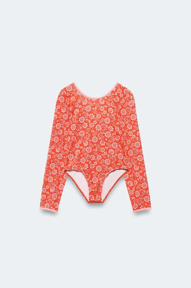 Zara Купальник с длинным рукавом лимитированная коллекция 4-14 лет в цветочном дизайне