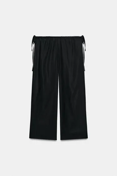 Укороченные брюки из струящейся ткани с завязками- Заказать в России