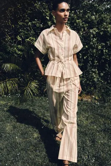 Рубашка в полоску с металлизированной нитью- Заказать в России