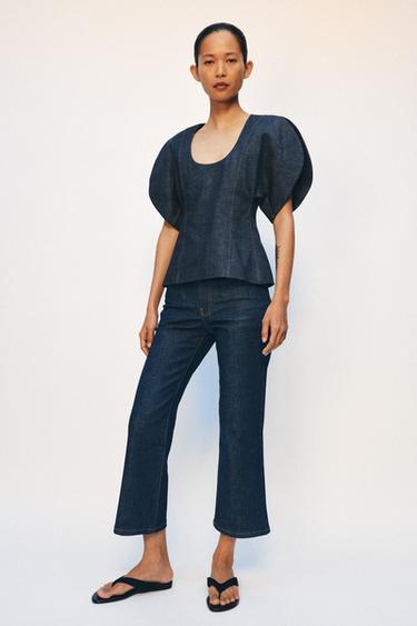 Zara Укороченные расширенные джинсы со средней посадкой — коллекция ZARA «ZW»