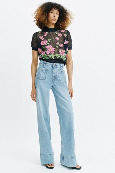 Zara Топ с вышитыми цветами