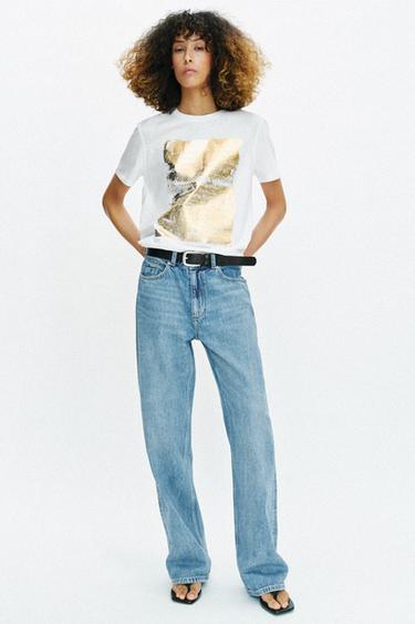 Zara Футболка с металлизированным принтом купить с доставкой.