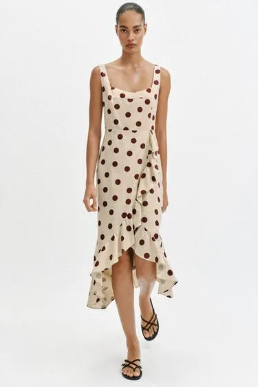 Платье миди в горошек из смесового льна- Заказать в России