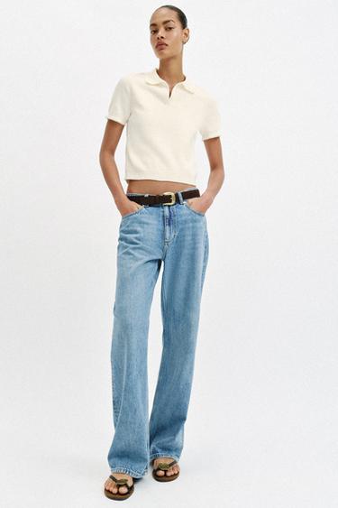 Zara Поло из трикотажа с контрастным кружевом