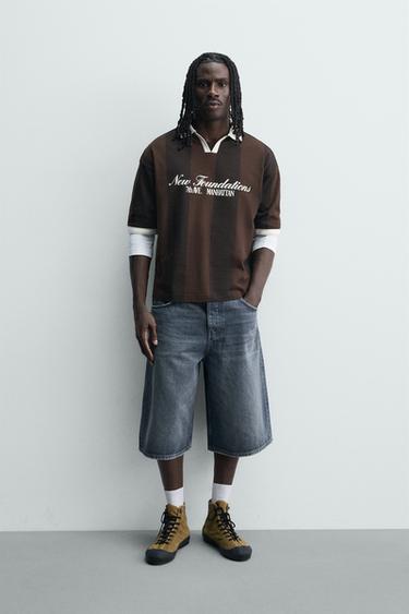 Поло в стиле ретро футбол с контрастным принтом- Заказать в России