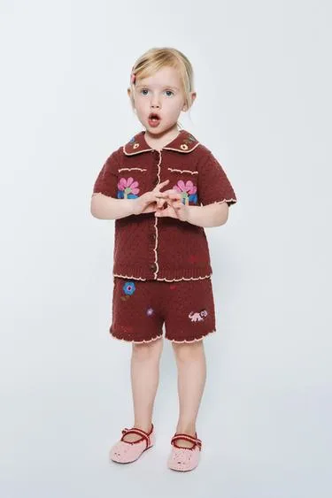 Трикотажное поло с цветочной вышивкой Sissel Edelbo X Zara Kids- Заказать в России