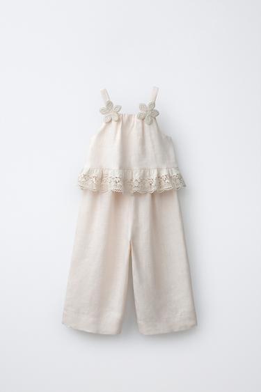 Льняной комбинезон с цветочным кружевом- Заказать в России