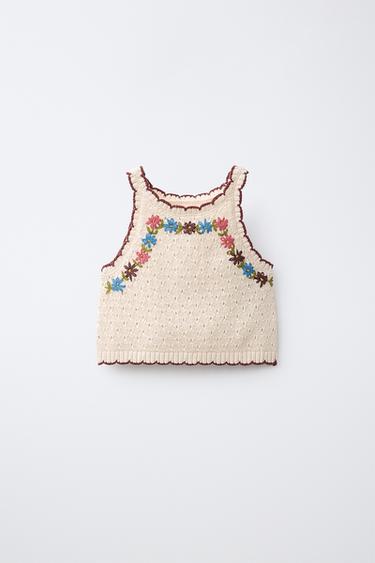Zara Трикотажный топ с цветочной вышивкой