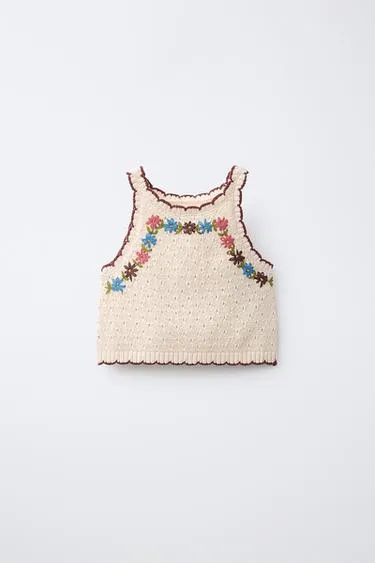 Трикотажный топ с цветочной вышивкой- Заказать в России