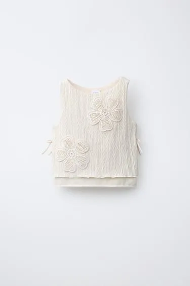 Топ из кружева кроше с цветочным узором- Заказать в России