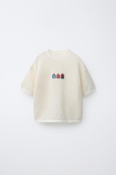 Zara Трикотажная футболка с вышивкой купить с доставкой.