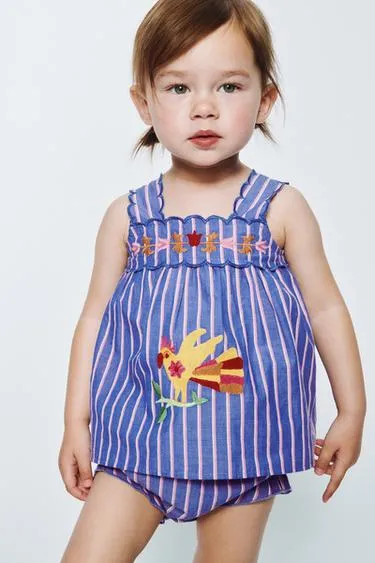 Комплект из блузы и трусов в полоску с вышивкой Sissel Edelbo X Zara Kids