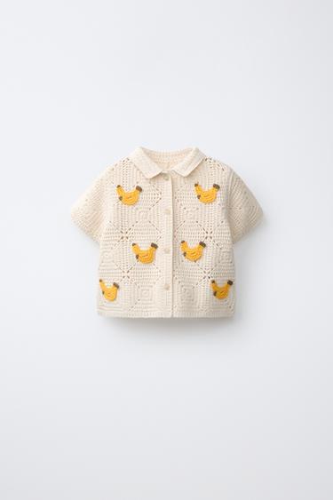 Zara Рубашка кроше с вышивкой бананов