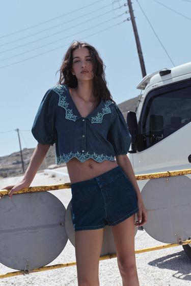 Zara Джинсовая рубашка Z1975 с вышивкой купить с доставкой.