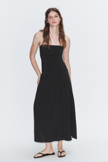 Zara Платье миди с горловиной халтер