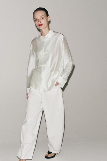 Zara Атласная рубашка с навесными петлями коллекция ZARA «ZW»