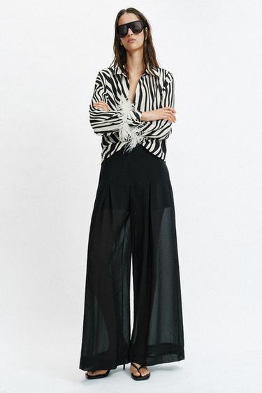 Zara Рубашка с анималистическим принтом и перьями
