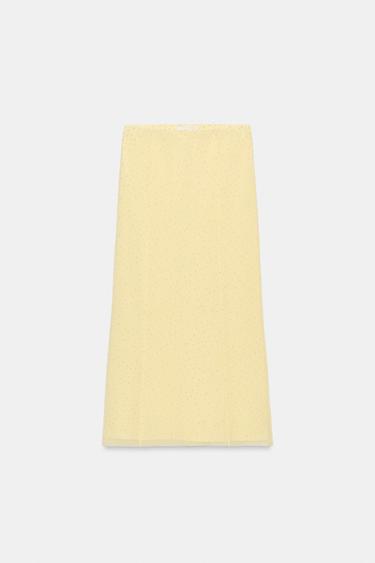 Zara Юбка миди из ткани плюметти