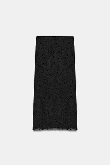Zara Юбка миди из ткани плюметти