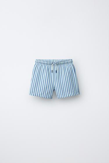 Zara 6-14 лет/плавки-бермуды из сирсакера в полоску