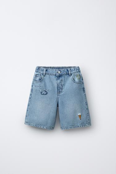 Zara Джинсовые шорты с вышивкой