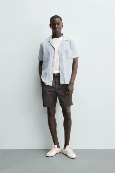 Рубашка Regular Fit из жатой ткани