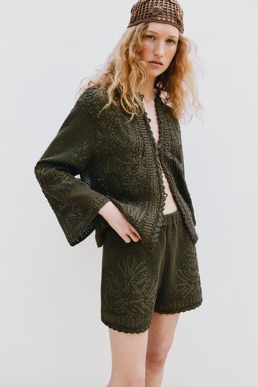 Zara Кардиган из кружева кроше с контрастными деталями