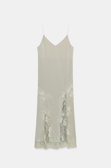 Zara Платье из струящейся ткани с кружевом