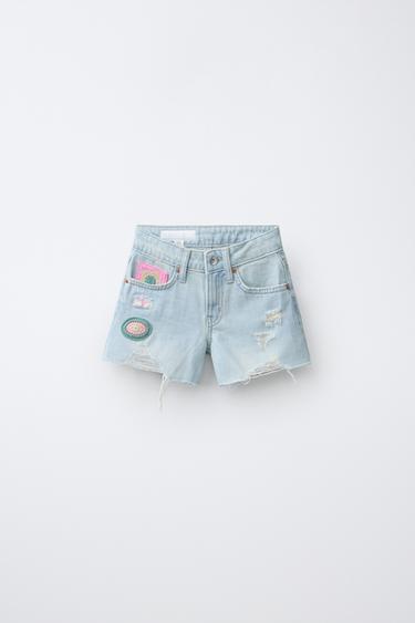 Zara Джинсовые шорты с вязаными нашивками