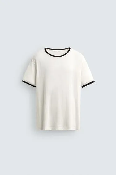 Футболка Regular Fit из смесового льна с контрастными деталями