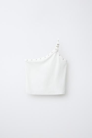Zara Топ с асимметричным вырезом и пряжками купить с доставкой.