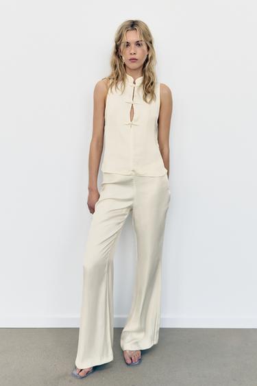 Zara Атласные брюки клёш купить с доставкой.