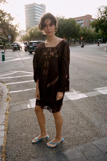 Zara Платье из хлопка с ажурной вышивкой