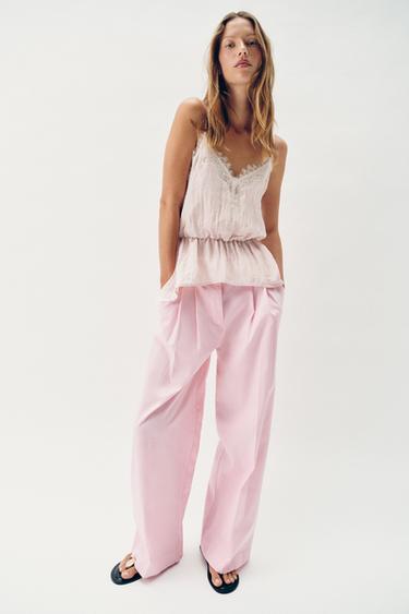 Zara Топ в бельевом стиле с кружевом