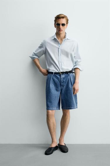Zara Джинсовые шорты  с защипами